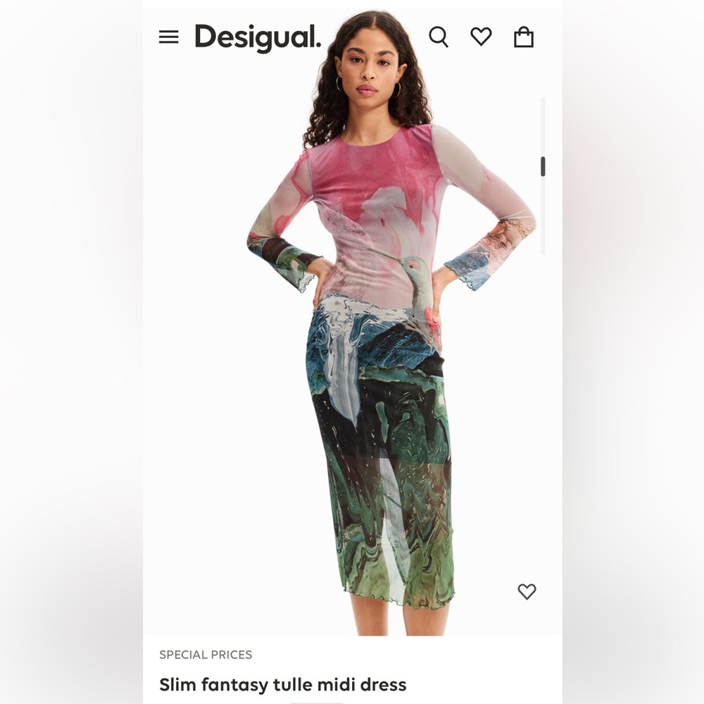 Desigual NWT Slim Fantasy Tulle Midi Dress size XS.